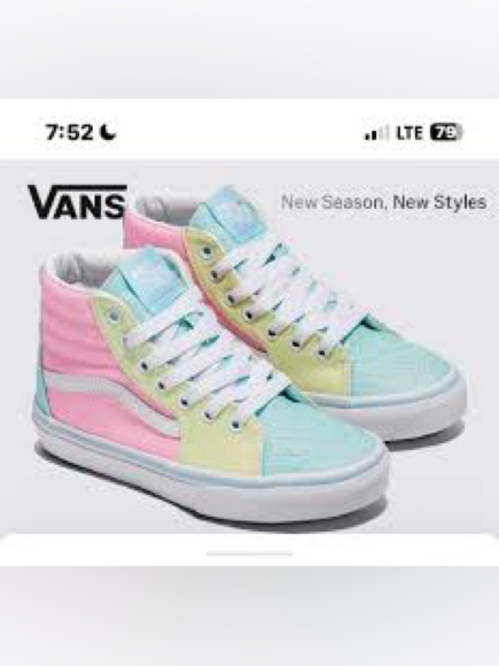 Vans Kids Sk8 Hi Shoe Glitter Pastel Size 2